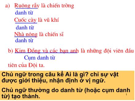 Bài giảng Luyện từ và câu Lớp 4 - Chủ ngữ trong câu kể Ai là gì? - Trường Tiểu học Phan Đình Giót