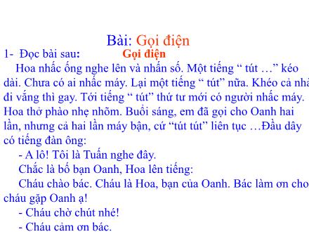 Bài giảng Tập làm văn Lớp 2 - Tuần 12: Gọi điện - Trường Tiểu học Phan Đình Giót