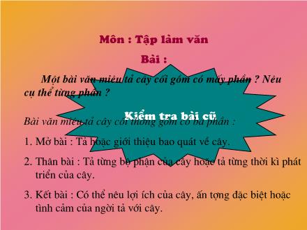 Bài giảng Tập làm văn Lớp 4 - Luyện tập xây dựng mở bài trong bài văn miêu tả cây cối - Trường Tiểu học Phan Đình Giót