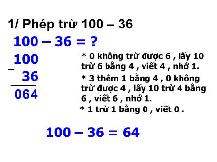 Bài giảng Toán Lớp 2 - 100 trừ đi một số - Trường Tiểu học Phan Đình Giót