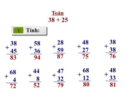 Bài giảng Toán Lớp 2 - 38+25 - Trường Tiểu học Phan Đình Giót