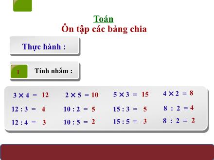 Bài giảng Toán Lớp 3 - Ôn tập các bảng chia - Trường Tiểu học Phan Đình Giót