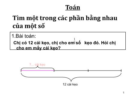 Bài giảng Toán Lớp 3 - Tìm một trong các phần bằng nhau của một số - Trường Tiểu học Phan Đình Giót