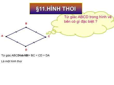 Bài giảng Toán Lớp 4 - Bài 11: Hình thoi - Trường Tiểu học Phan Đình Giót