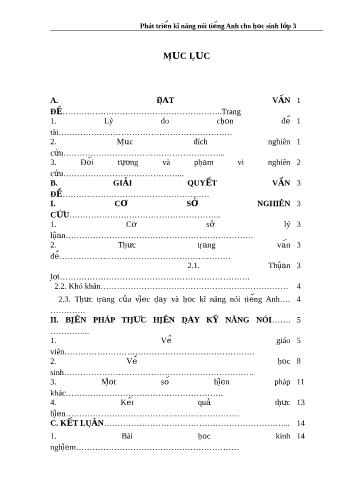 Sáng kiến kinh nghiệm Phát triển kĩ năng nói tiếng Anh cho học sinh Lớp 3