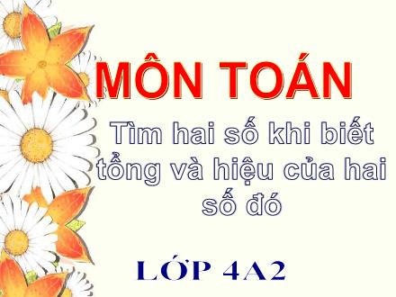 Bài giảng Toán Lớp 4 - Tìm hai số khi biết tổng và hiệu của hai số đó - Trường Tiểu học Phương Liệt