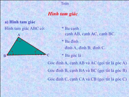 Bài giảng Toán Lớp 5 - Hình tam giác - Trường Tiểu học Phan Đình Giót