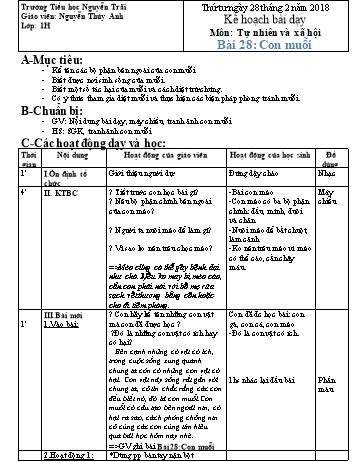 Giáo án Tự nhiên và Xã hội Lớp 1 - Bài 28: Con muỗi - Nguyễn Thúy Anh