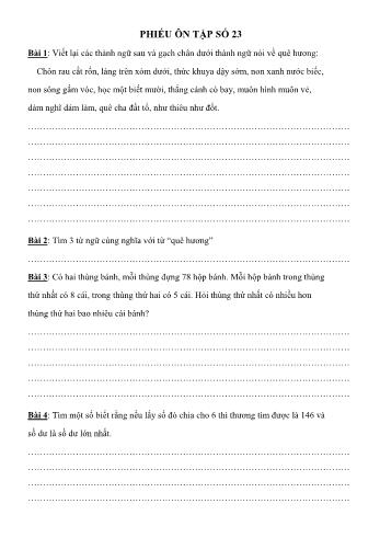 Phiếu ôn tập Số 23 môn Toán + Tiếng Việt Lớp 3 - Trường Tiểu học Nguyễn Tuân