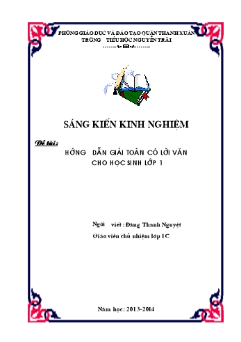 Sáng kiến kinh nghiệm Hướng dẫn giải toán có lời văn cho học sinh Lớp 1 - Đăng Thanh Nguyệt