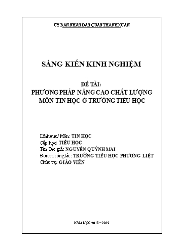 Sáng kiến kinh nghiệm Phương pháp nâng cao chất lượng môn Tin học ở trường Tiểu học - Nguyễn Quỳnh Mai