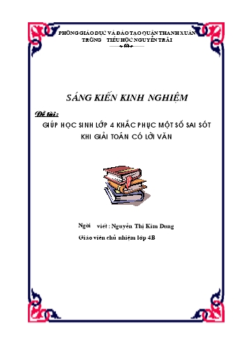 SKKN Giúp học sinh Lớp 4 khắc phục một số sai sót khi giải toán có lời văn - Nguyễn Thị Kim Dung