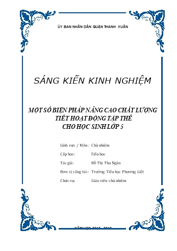 SKKN Một số biện pháp nâng cao chất lượng tiết hoạt động tập thể cho học sinh Lớp 5 - Đỗ Thị Thu Ngân