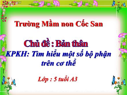 Bài giảng Mầm non Lớp Lá - Khám phá khoa học: Tìm hiểu 1 số bộ phận trên cơ thể - Trường Mầm non Cốc San