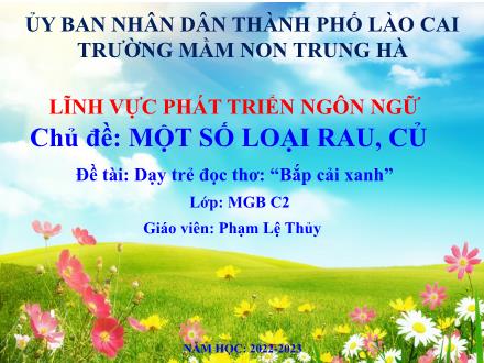 Bài giảng Mầm non Lớp Mầm - Đề tài: Dạy trẻ đọc thơ Bắp cải xanh - Năm học 2022-2023 - Phạm Lệ Thủy
