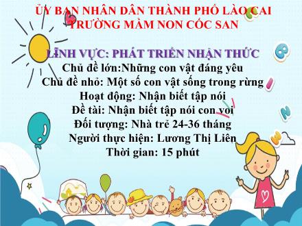 Bài giảng Mầm non Lớp Nhà trẻ - Đề tài: Nhận biết tập nói con voi - Lương Thị Liên
