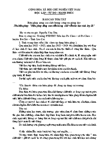 Báo cáo tóm tắt Biện pháp nâng cao chất lượng chữ viết cho học sinh lớp 2E - Nguyễn Văn Tôn