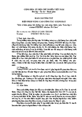 Báo cáo tóm tắt Một số biện pháp bồi dưỡng học sinh năng khiếu môn Toán Lớp 4 trường phổ thông dân tộc bán trú Tiểu học Pa Cheo - Phan Quang Thành
