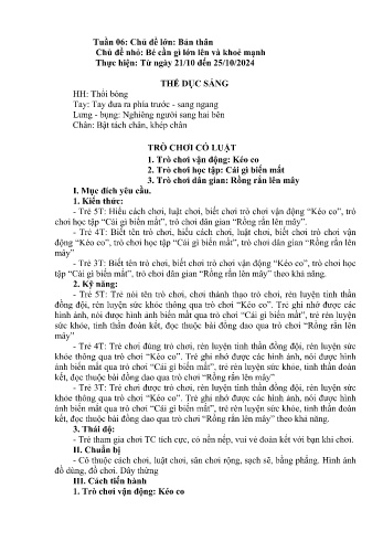 Giáo án Mầm non - Chủ đề lớn: Bản thân - Chủ đề nhỏ: Bé cần gì lớn lên và khỏe mạnh - Năm học 2024-2025 - Hồ Thị Hoa