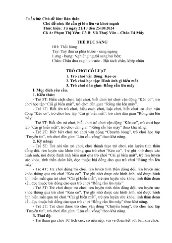 Giáo án Mầm non - Chủ đề lớn: Bản thân - Chủ đề nhỏ: Bé cần gì lớn lên và khỏe mạnh - Năm học 2024-2025 - Phạm Thị Yến