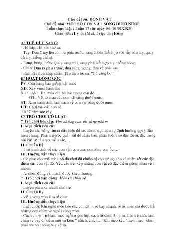 Giáo án Mầm non - Chủ đề lớn: Động vật - Chủ đề nhỏ: Một số con vật sống dưới nước - Năm học 2024-2025 - Lý Thị Mai