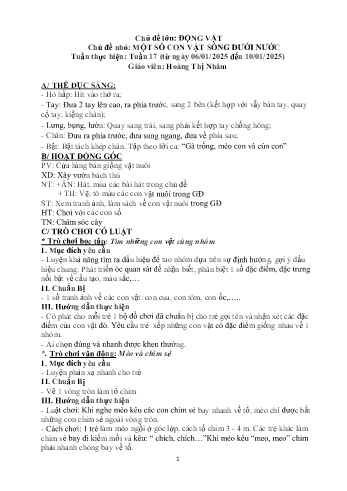 Giáo án Mầm non - Chủ đề lớn: Động vật - Chủ đề nhỏ: Một số con vật sống dưới nước - Năm học 2024-2025 - Hoàng Thị Nhâm