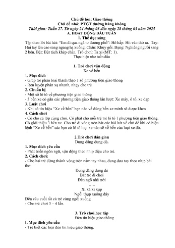 Giáo án Mầm non - Chủ đề lớn: Giao thông - Chủ đề nhỏ: Phương tiện giao thông đường hàng không - Năm học 2024-2025 - Trần Thị Thu Hà