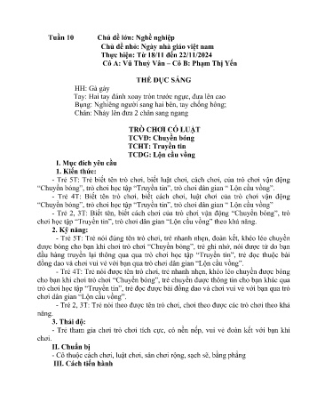 Giáo án Mầm non - Chủ đề lớn: Nghề nghiệp - Chủ đề nhỏ: Ngày nhà giáo Việt Nam - Năm học 2024-2025 - Vũ Thủy Vân