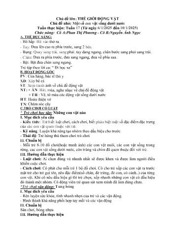 Giáo án Mầm non - Chủ đề lớn: Thế giới động vật - Chủ đề nhỏ: Một số con vật sống dưới nước - Năm học 2024-2025 - Phan Thị Phương