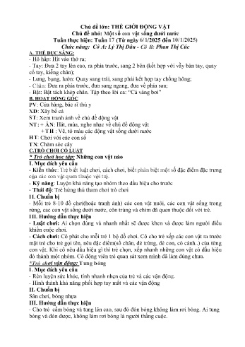 Giáo án Mầm non - Chủ đề lớn: Thế giới động vật - Chủ đề nhỏ: Một số con vật sống dưới nước - Năm học 2024-2025 - Lý Thị Dâu
