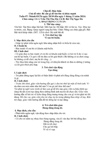Giáo án Mầm non - Chủ điểm lớn: Bản thân - Chủ điểm nhỏ: Bé cần gì để lớn lên và khỏe mạnh - Năm học 2024-2025 - Trần Thị Thu Hà