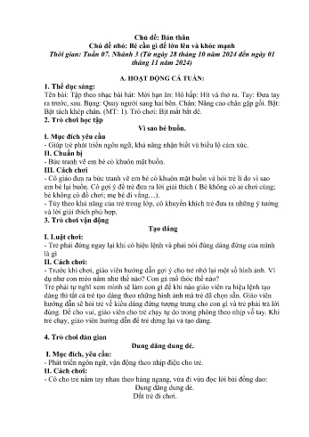Giáo án Mầm non - Chủ điểm lớn: Bản thân - Chủ điểm nhỏ: Bé cần gì để lớn lên và khỏe mạnh - Năm học 2024-2025 - Sùng Thị Du