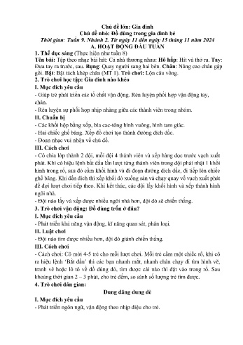 Giáo án Mầm non - Chủ điểm lớn: Gia đình - Chủ điểm nhỏ: Đồ dùng trong gia đình bé - Năm học 2024-2025 - Sùng Thị Du