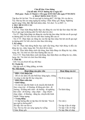 Giáo án Mầm non - Chủ điểm lớn: Giao thông - Chủ điểm nhỏ: Phương tiện giao thông đường bộ và ngày 8/3 - Năm học 2024-2025 - Lý Thị Thắm