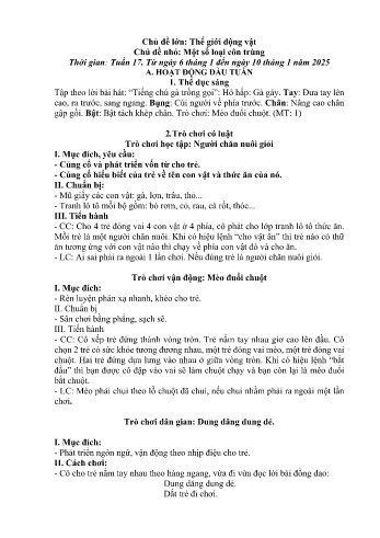 Giáo án Mầm non - Chủ điểm lớn: Thế giới động vật - Chủ điểm nhỏ: Một số loại côn trùng - Năm học 2024-2025 - Trần Thị Thu Hà