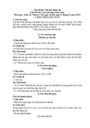 Giáo án Mầm non - Chủ điểm lớn: Thế giới động vật - Chủ điểm nhỏ: Con vật sống trong rừng - Năm học 2024-2025 - Lý Thị Thắm