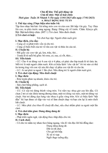 Giáo án Mầm non - Chủ điểm lớn: Thế giới động vật - Chủ điểm nhỏ: Một số loại chim - Năm học 2024-2025 - Lý Thị Thắm