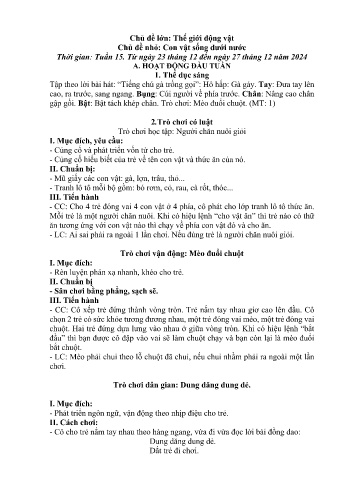 Giáo án Mầm non - Chủ điểm lớn: Thế giới động vật - Chủ điểm nhỏ: Con vật sống dưới nước - Năm học 2024-2025 - Trần Thị Thu Hà