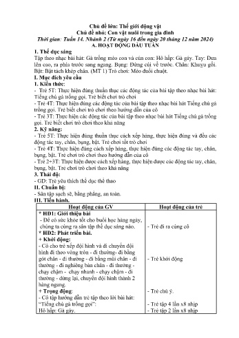 Giáo án Mầm non - Chủ điểm lớn: Thế giới động vật - Chủ điểm nhỏ: Con vật nuôi trong gia đình - Năm học 2024-2025 - Lý Thị Thắm