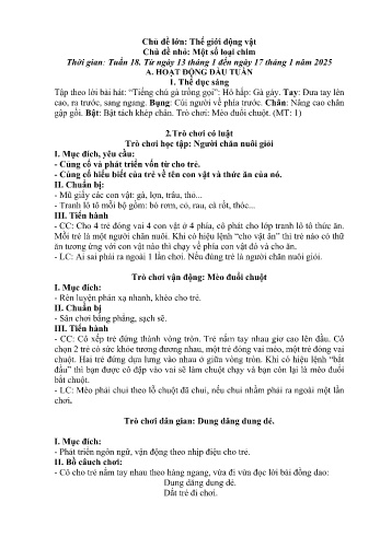 Giáo án Mầm non - Chủ điểm lớn: Thế giới động vật - Chủ điểm nhỏ: Một số loại chim - Năm học 2024-2025 - Trần Thị Thu Hà