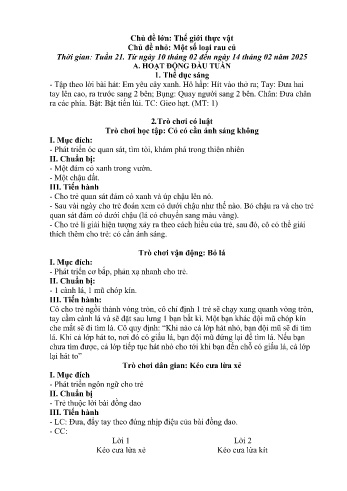 Giáo án Mầm non - Chủ điểm lớn: Thế giới thực vật - Chủ điểm nhỏ: Một số loại rau củ - Năm học 2024-2025 - Trần Thị Thu Hà