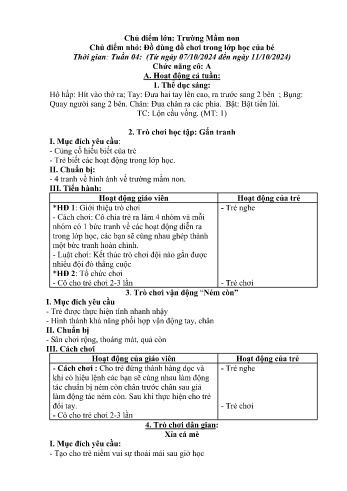 Giáo án Mầm non - Chủ điểm lớn: Trường Mầm non - Chủ điểm nhỏ: Đồ dùng, đồ chơi trong lớp của bé - Năm học 2024-2025 - Lý Thị Thắm