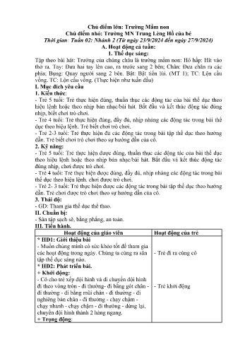 Giáo án Mầm non - Chủ điểm lớn: Trường Mầm non - Chủ điểm nhỏ: Trường Mầm non Trung Lèng Hồ của bé - Năm học 2024-2025 - Sùng Thị Du