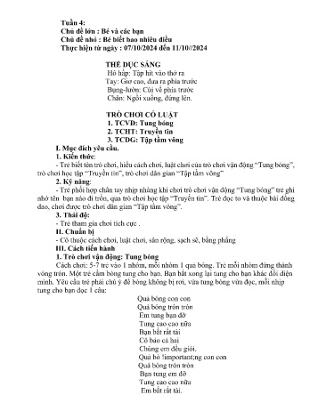 Giáo án Mầm non Lớp Chồi - Chủ đề lớn: Bé và các bạn - Chủ đề nhỏ: Bé biết bao nhiêu điều - Năm học 2024-2025 - Lý Thị Hoa