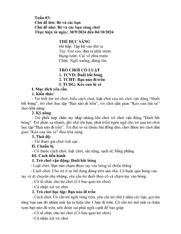Giáo án Mầm non Lớp Chồi - Chủ đề lớn: Bé và các bạn - Chủ đề nhỏ: Bé và các bạn cùng chơi - Năm học 2024-2025 - Nguyễn Thị Lựu