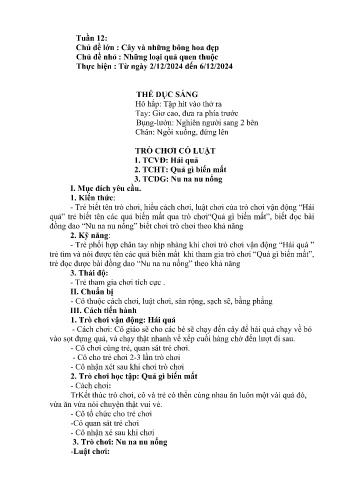 Giáo án Mầm non Lớp Chồi - Chủ đề lớn: Cây và những bông hoa đẹp - Chủ đề nhỏ: Những loại quả quen thuộc - Năm học 2024-2025 - Lý Thị Hoa