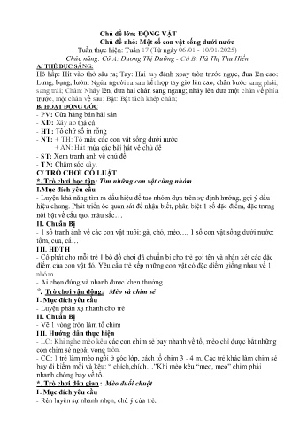 Giáo án Mầm non Lớp Chồi - Chủ đề lớn: Động vật - Chủ đề nhỏ: Một số con vật sống dưới nước - Năm học 2024-2025 - Dương Thị Dưỡng