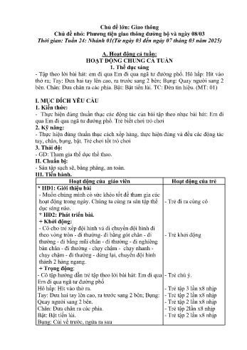 Giáo án Mầm non Lớp Chồi - Chủ đề lớn: Giao thông - Chủ đề nhỏ: Phương tiện giao thông đường bộ và ngày 8/3 - Năm học 2024-2025 - Hoàng Thị Xuyến