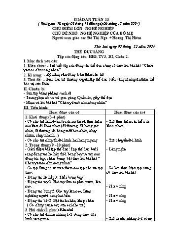 Giáo án Mầm non Lớp Chồi - Chủ đề lớn: Nghề nghiệp - Chủ đề nhỏ: Nghề nghiệp của bố mẹ - Năm học 2024-2025 - Đỗ Thị Nga