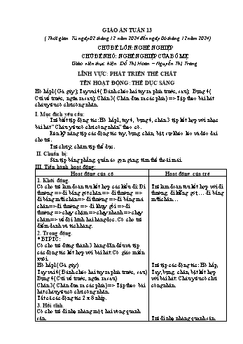 Giáo án Mầm non Lớp Chồi - Chủ đề lớn: Nghề nghiệp - Chủ đề nhỏ: Nghề nghiệp của bố mẹ - Năm học 2024-2025 - Đỗ Thị Hoan